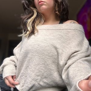 express tie front off the shoulder cropped sweater beige cream size medium